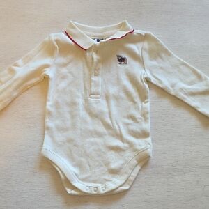 Janie and Jack Cream‎ Bodysuit with Red Trim and Dog Design